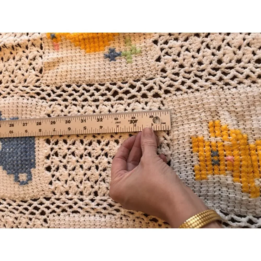 Vintage Crochet Baby Blanket Afghan Throw Blocks Squares Animals Nursery